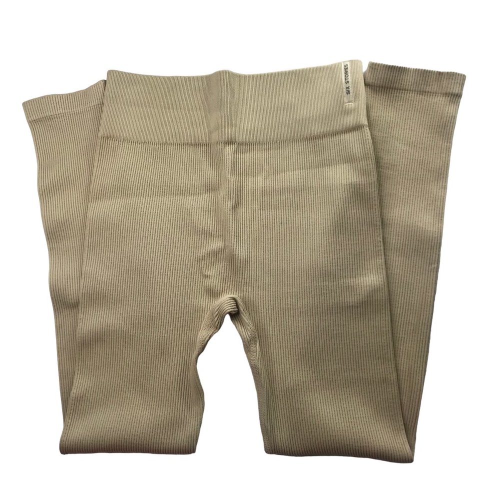 SIX STORIES Nude Tan Leggings, Ribbed. Size Women's Large.  Stretchy